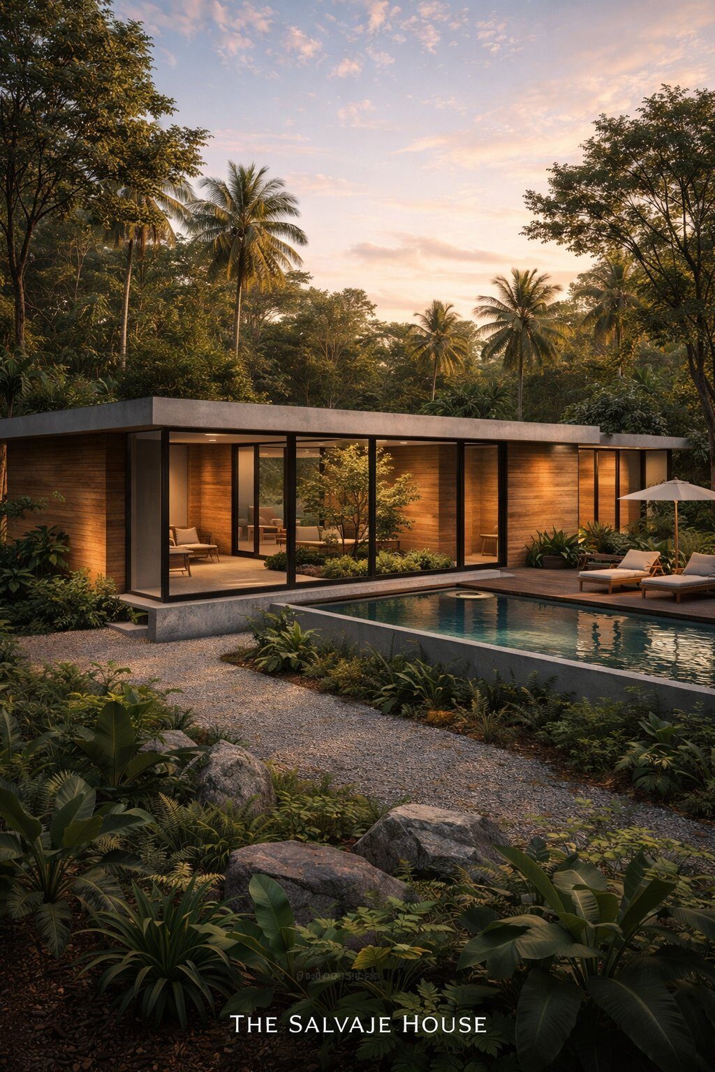 The Salvaje House — concept render of exterior at dusk